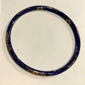Oriental bangle- blue with pink floral pattern.